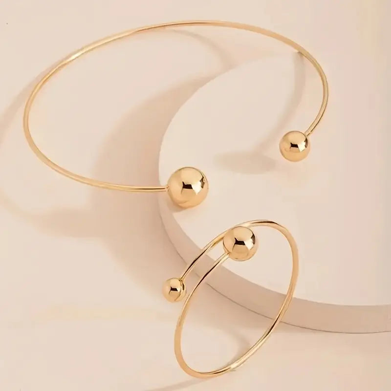 Minimalist Glow Collar & Cuff Bracelet Set | Gold 2