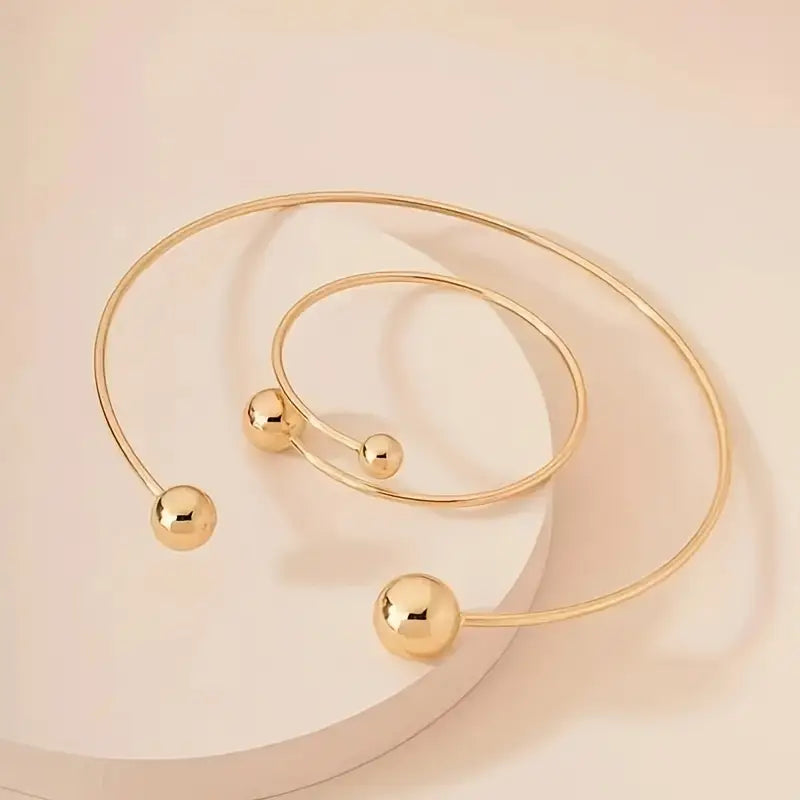 Minimalist Glow Collar & Cuff Bracelet Set | Gold 3