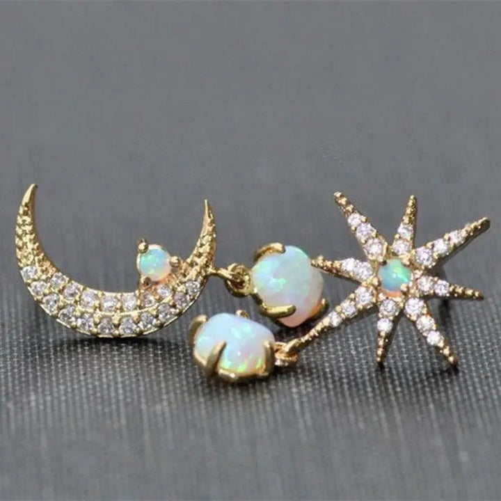 Moon and Star Earrings in Gold and Opal 3