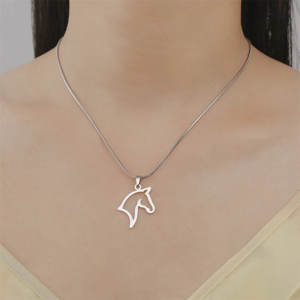 My Shape Horse Pendant Necklaces Stainless Steel Necklace Animal Horse Head Horserace Chain Horse Lover Lucky Amulet Jewelry 1