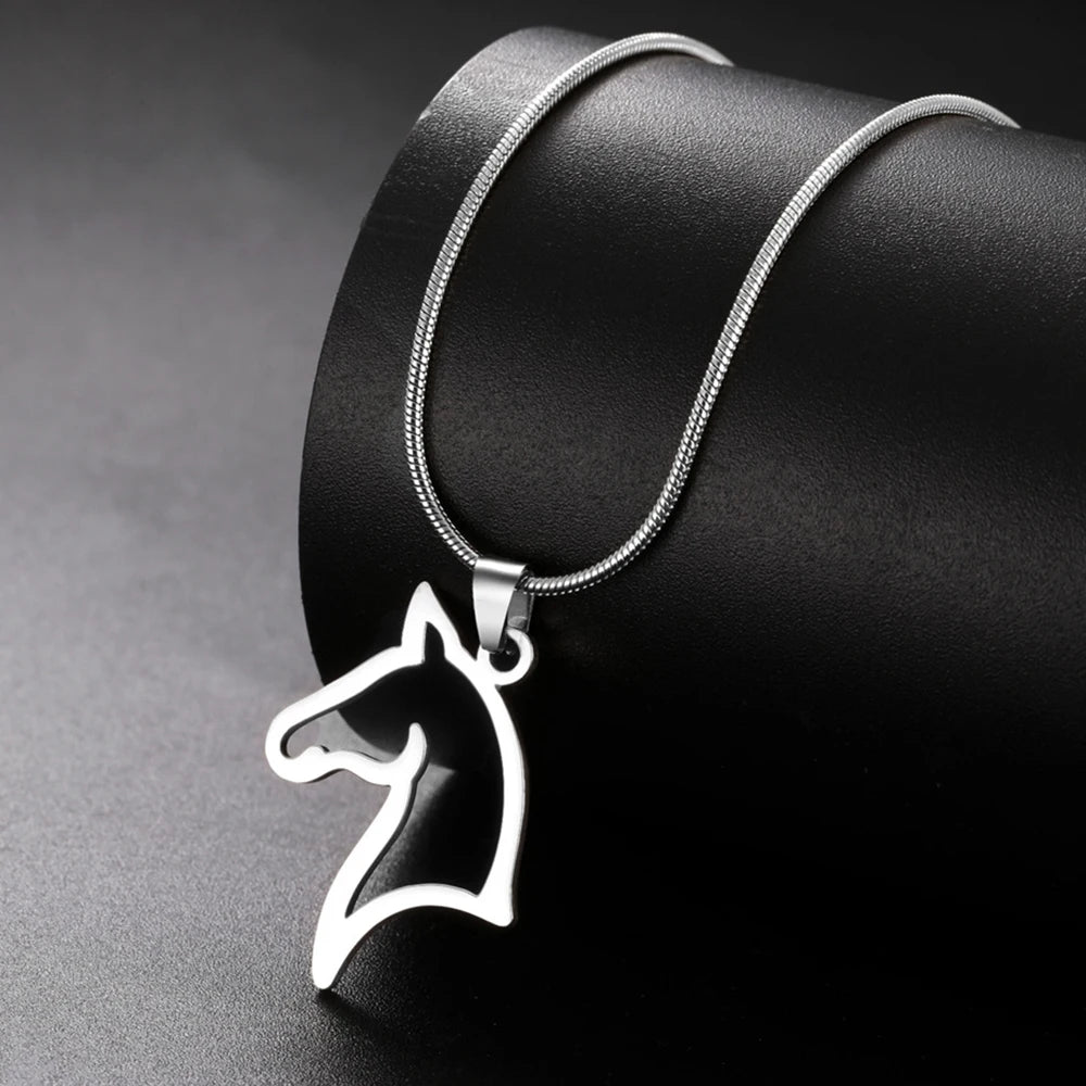 My Shape Horse Pendant Necklaces Stainless Steel Necklace Animal Horse Head Horserace Chain Horse Lover Lucky Amulet Jewelry 5