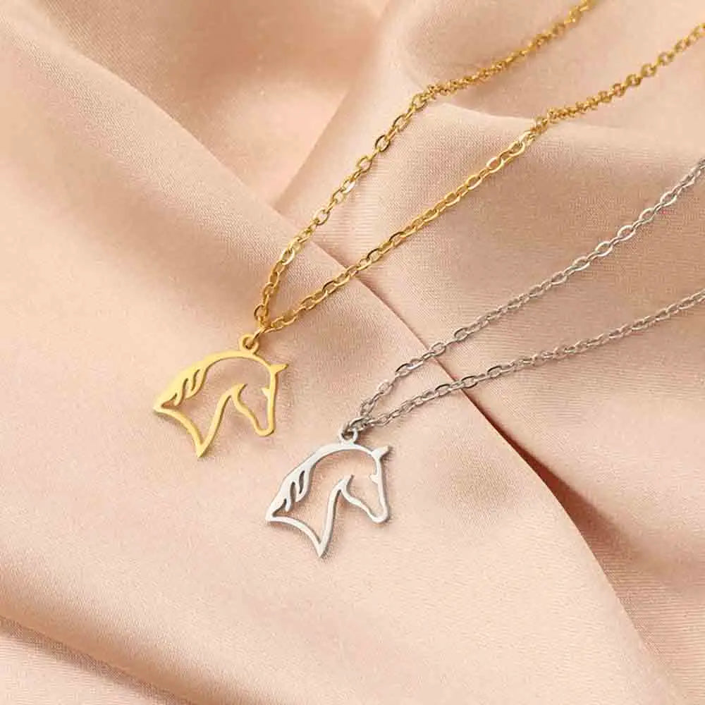 My Shape Horse and Horsehoe Pendant Necklaces for Women Girls Stainless Steel U-Shaped Horse Animal Choker Chain Jewelry Gifts 3