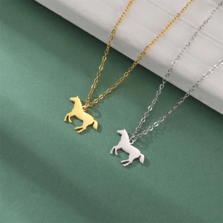My Shape Horse and Horsehoe Pendant Necklaces for Women Girls Stainless Steel U-Shaped Horse Animal Choker Chain Jewelry Gifts 4