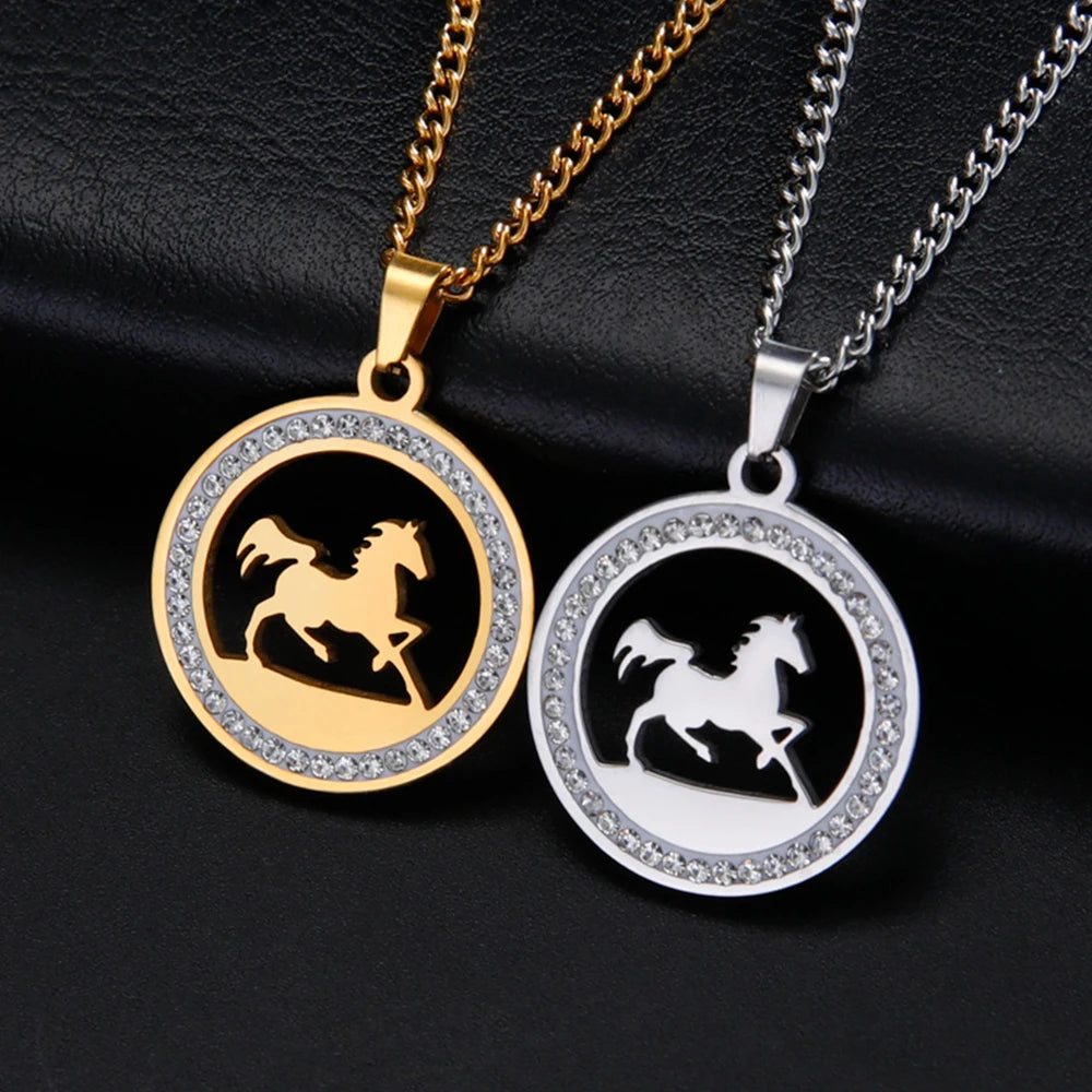 My Shape Running Horse Pendants Necklace Stainless Steel Rhinestone Pendant Necklaces Choker Chain Horse Lover Fashion Jewelry 0