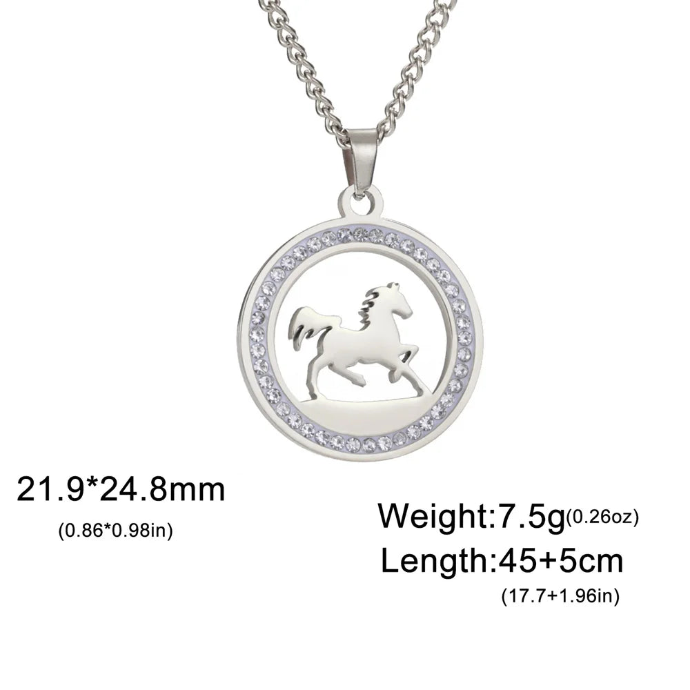 My Shape Running Horse Pendants Necklace Stainless Steel Rhinestone Pendant Necklaces Choker Chain Horse Lover Fashion Jewelry 5