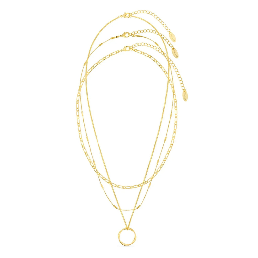 Open Circle Three Row Necklace | Gold 1