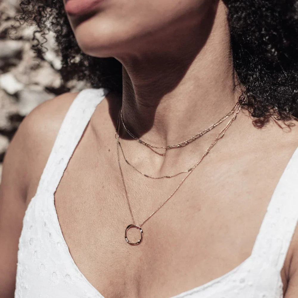 Open Circle Three Row Necklace | Gold 2