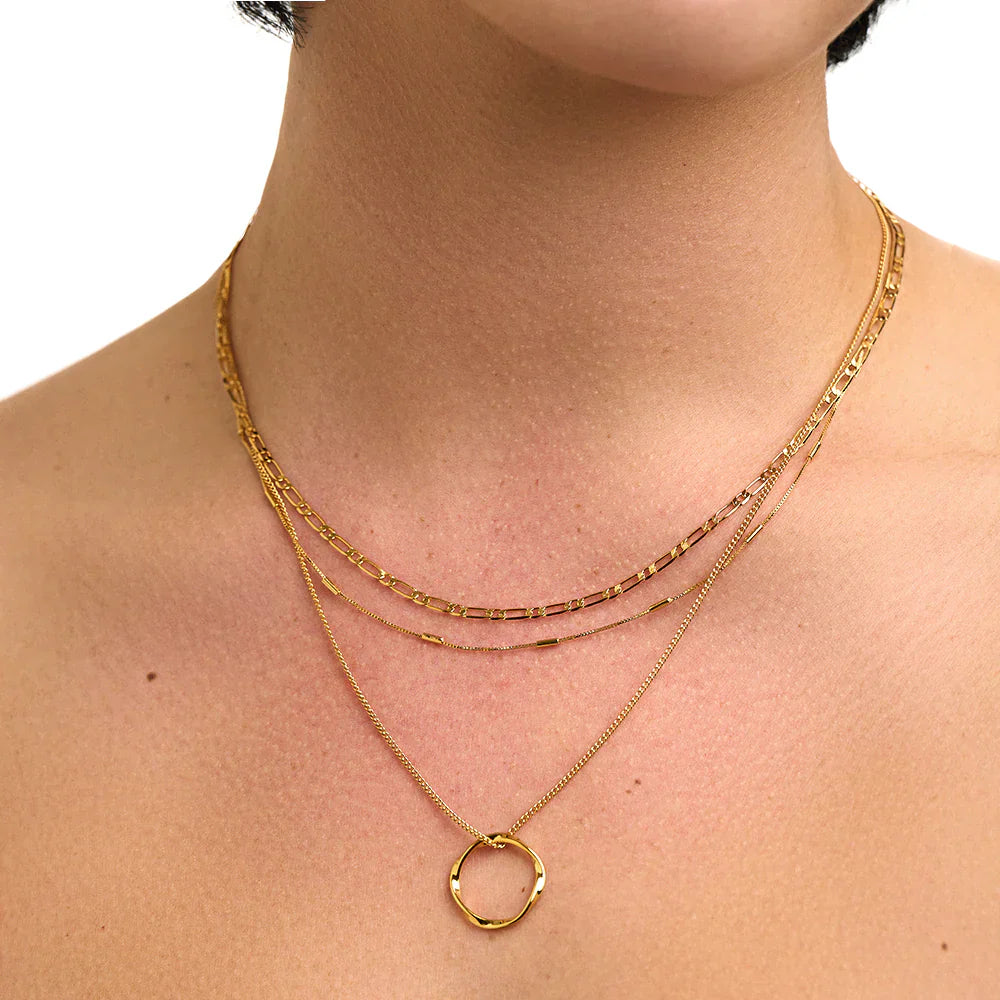Open Circle Three Row Necklace | Gold 3