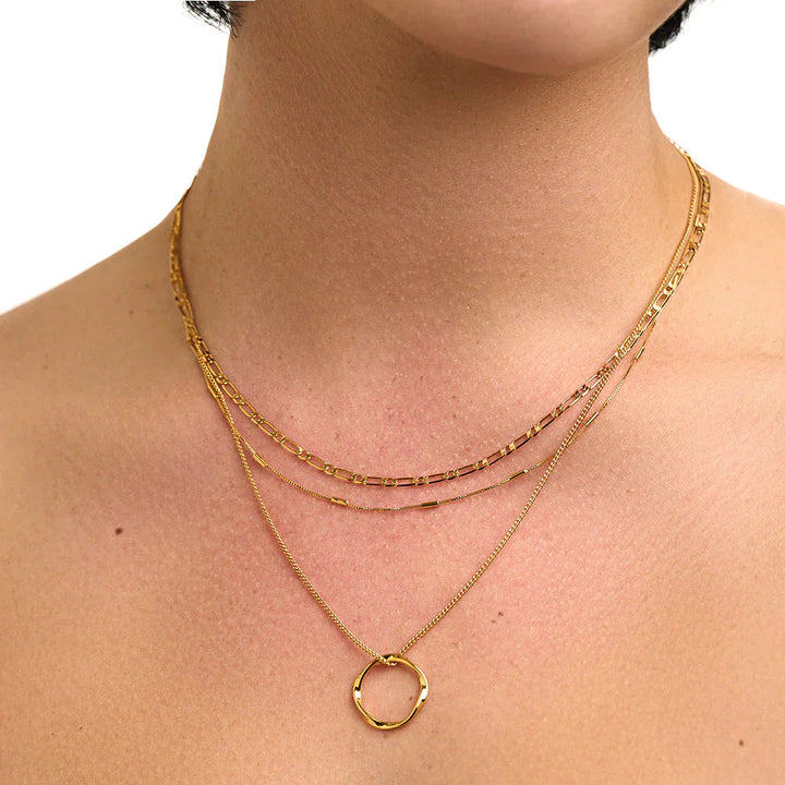 Open Circle Three Row Necklace | Gold 3