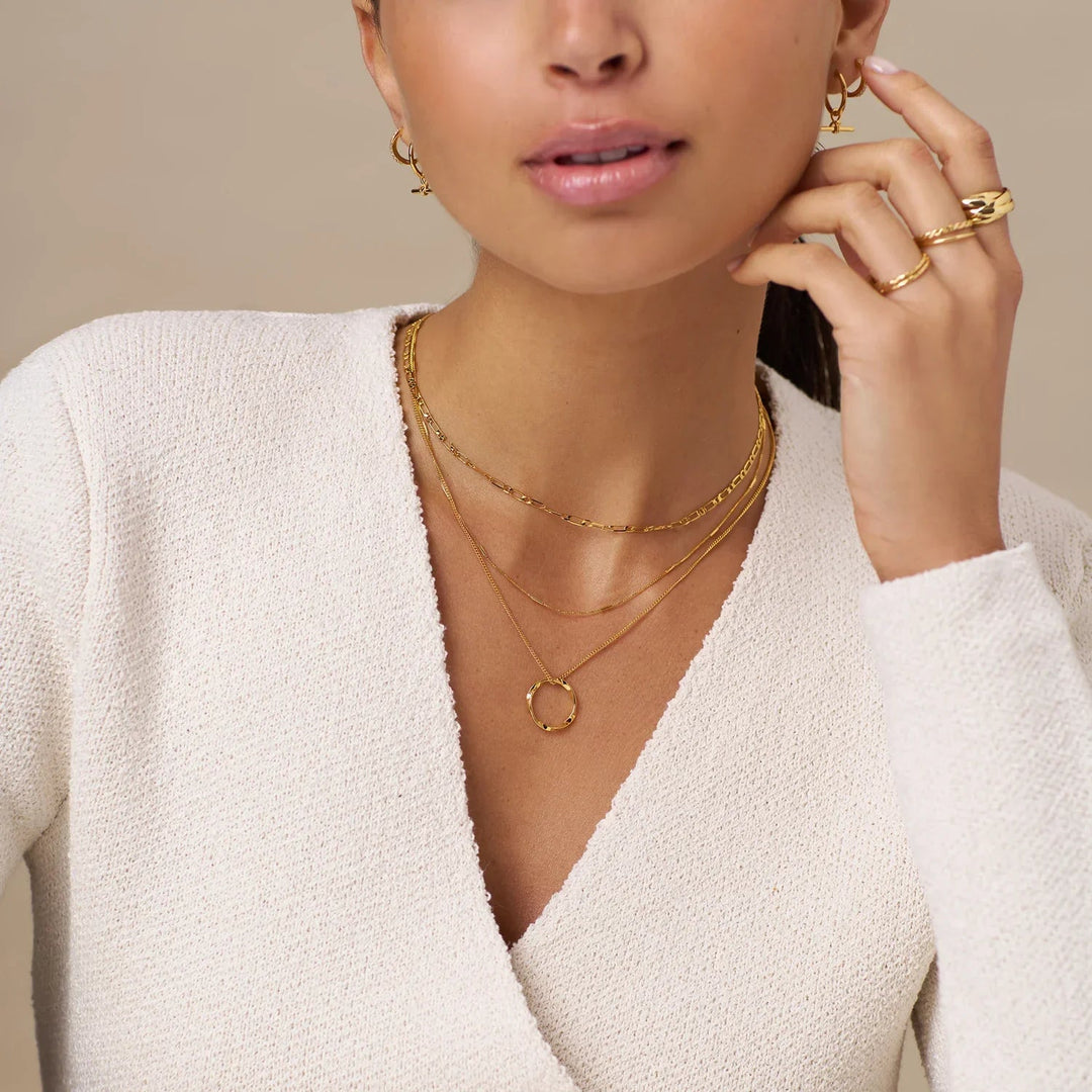Open Circle Three Row Necklace | Gold 4