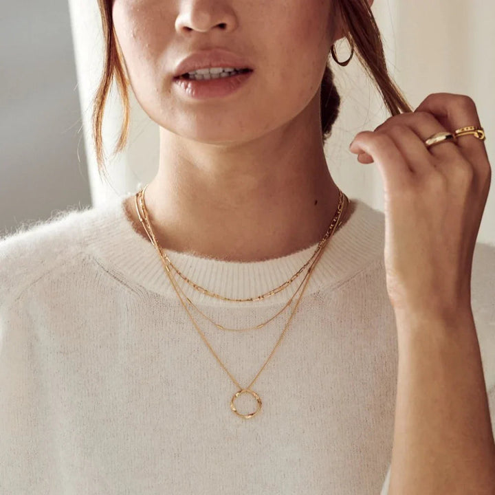 Open Circle Three Row Necklace | Gold 6
