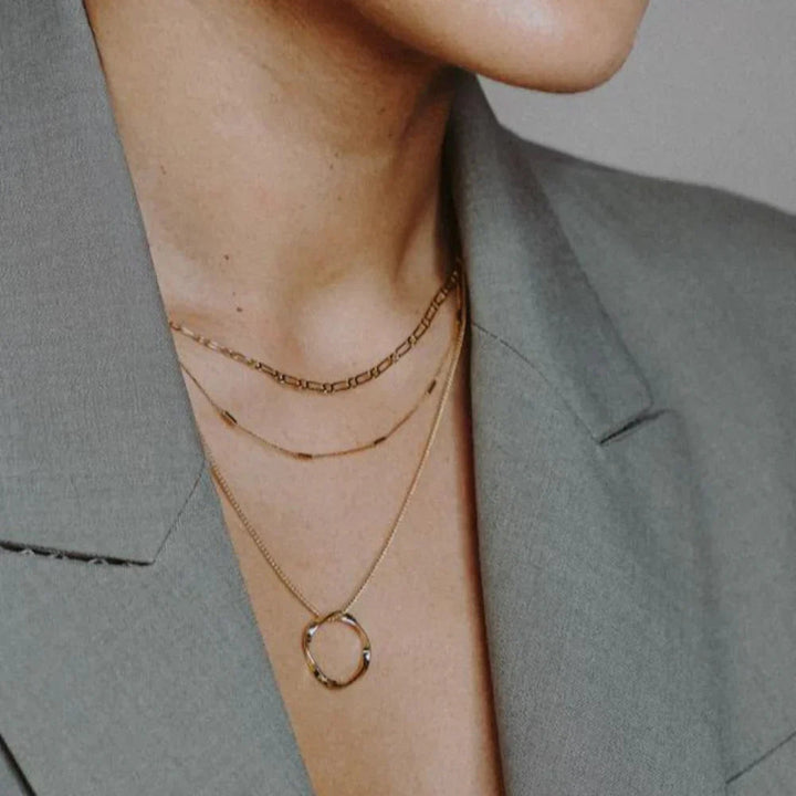 Open Circle Three Row Necklace | Gold 7