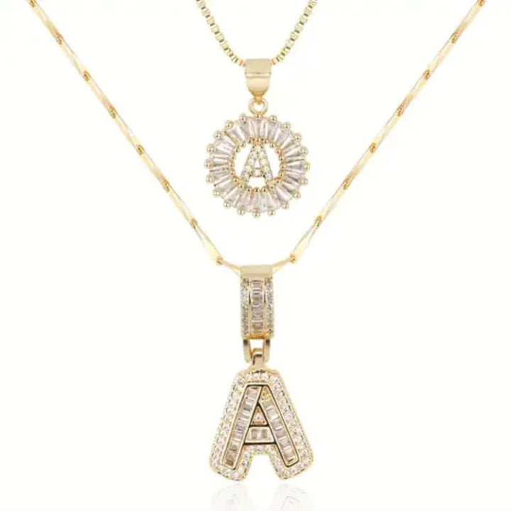 Pave Letter Initial Necklace Set 0