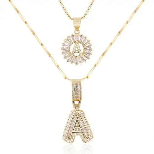 Pave letter initial necklace set | Gold 0