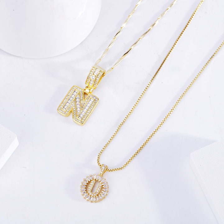 Pave letter initial necklace set | Gold 1