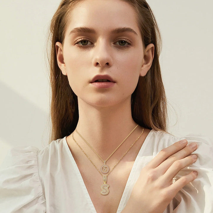 Pave letter initial necklace set | Gold 3