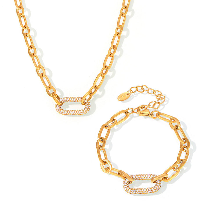 Paved Chunky Chain Link Jewelry Set | Gold 1