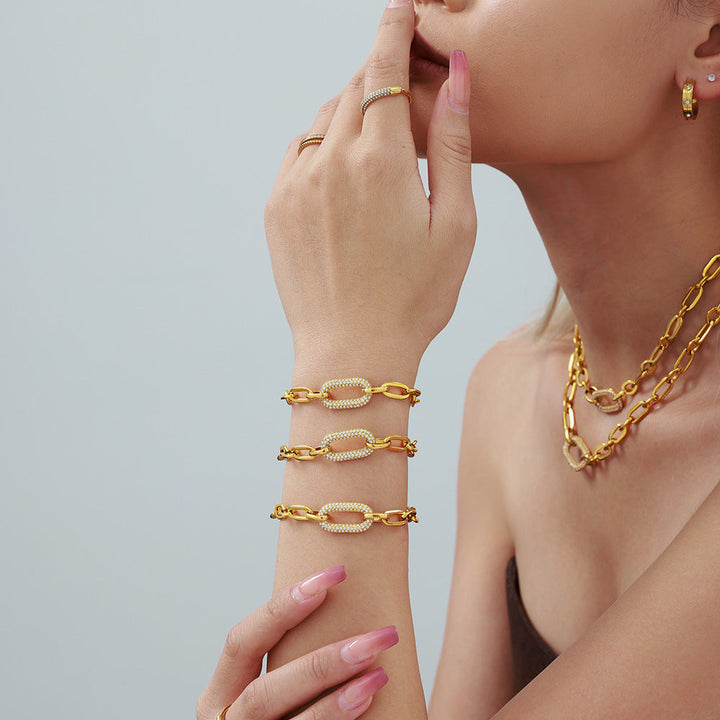 Paved Chunky Chain Link Jewelry Set | Gold 3
