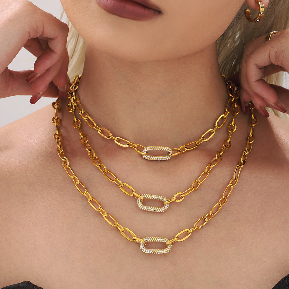 Paved Chunky Chain Link Jewelry Set | Gold 4