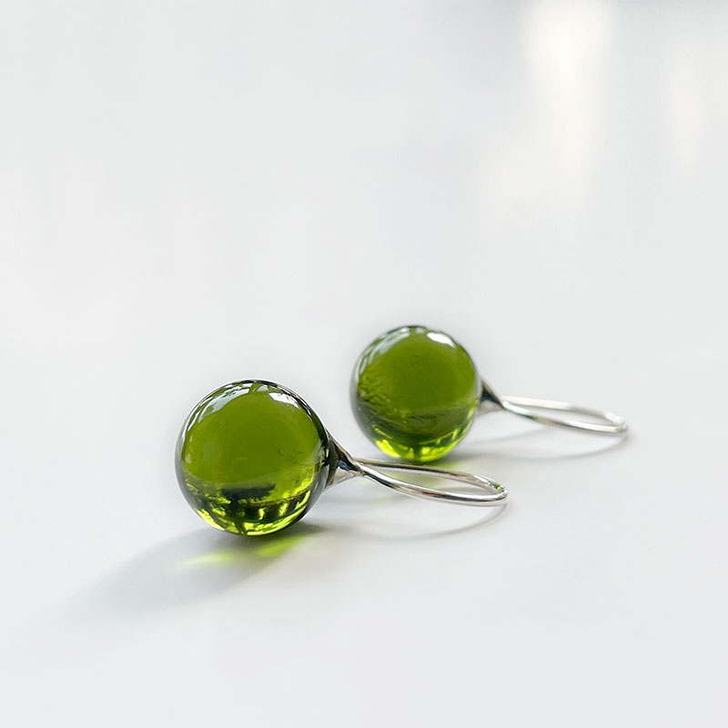 Round Glass Drop Earrings Olive Green 0