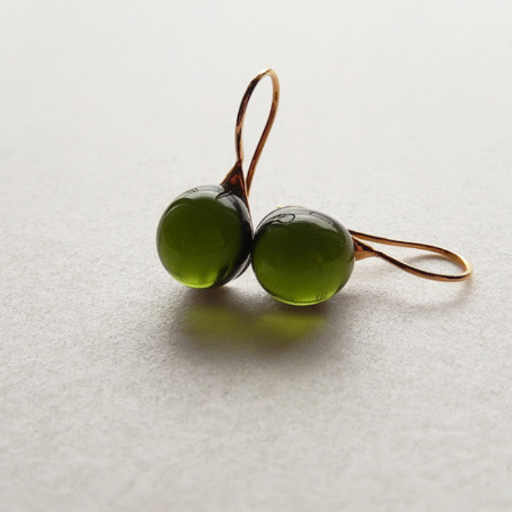Round Glass Drop Earrings Olive Green 4