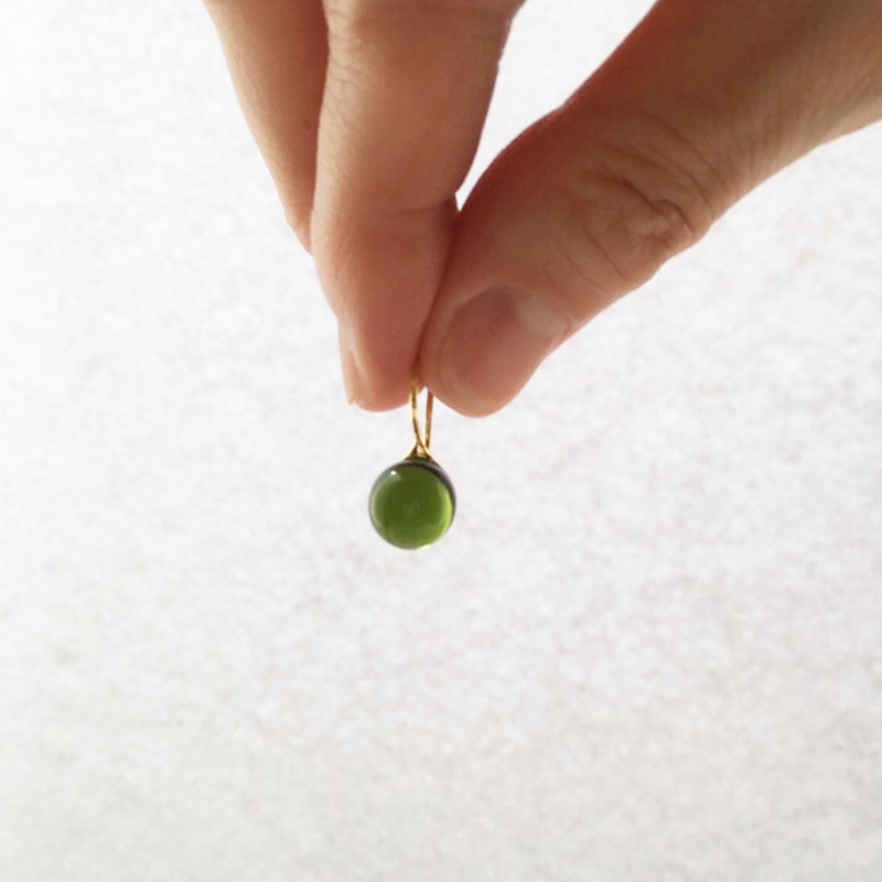 Round Glass Drop Earrings Olive Green 5