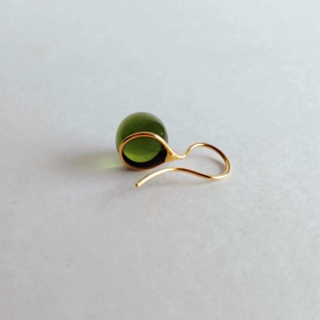 Round Glass Drop Earrings Olive Green 6