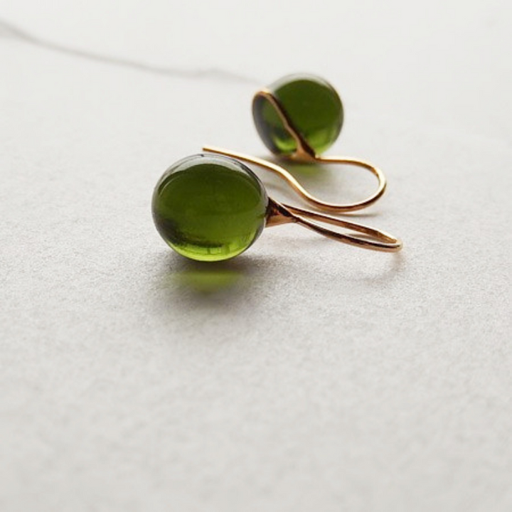 Round Glass Drop Earrings Olive Green 7