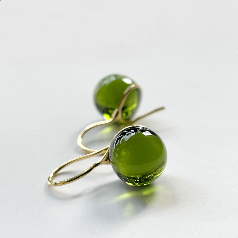 Round Glass Drop Earrings Olive Green 8
