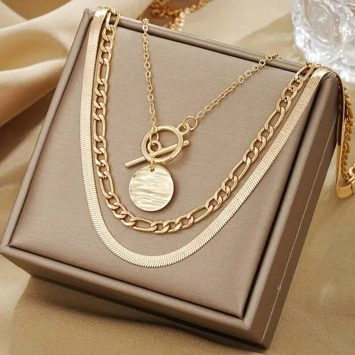 Savira Textured Coin Layered Necklace | Gold 0