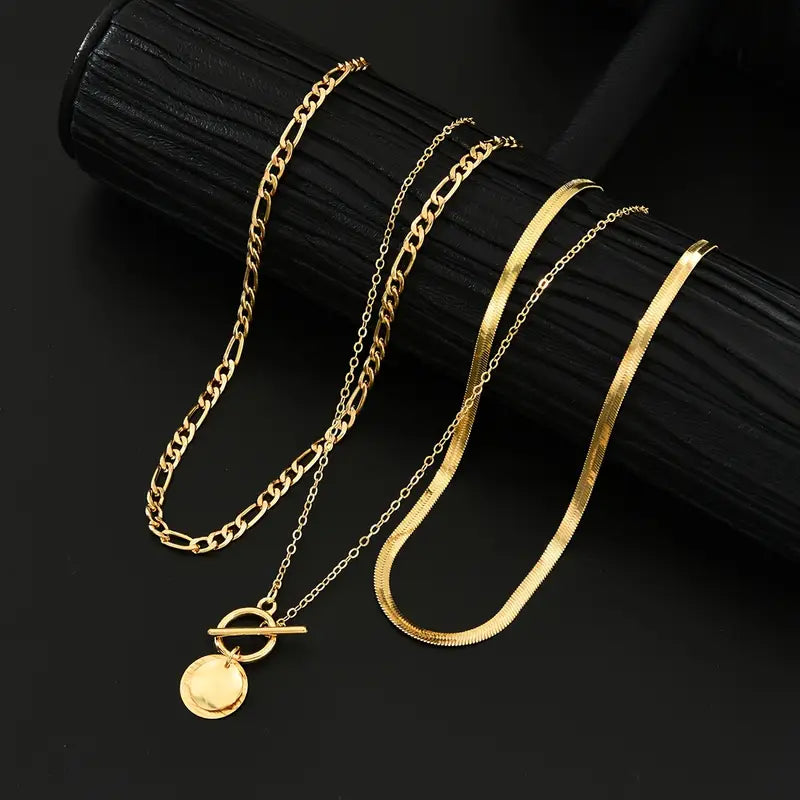 Savira Textured Coin Layered Necklace | Gold 1