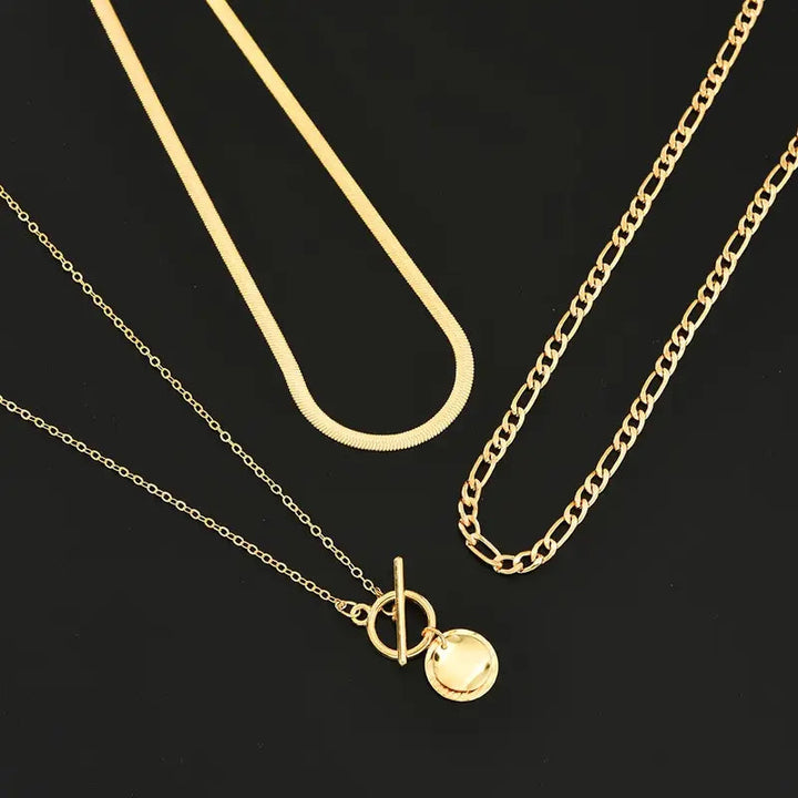Savira Textured Coin Layered Necklace | Gold 2