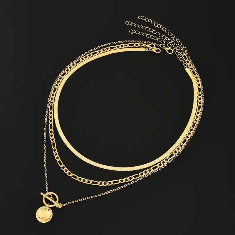 Savira Textured Coin Layered Necklace | Gold 4