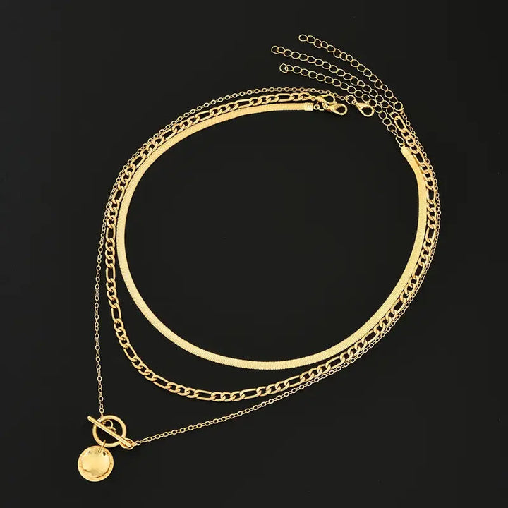 Savira Textured Coin Layered Necklace | Gold 4
