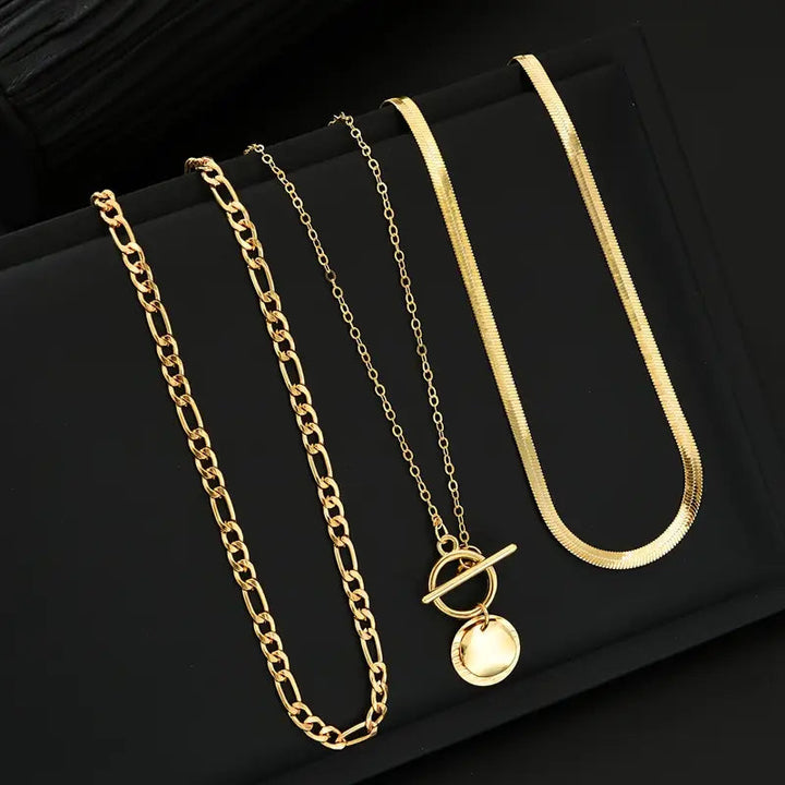 Savira Textured Coin Layered Necklace | Gold 5