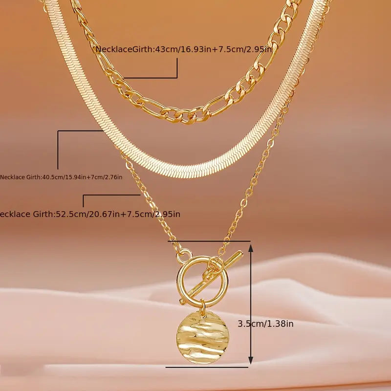 Savira Textured Coin Layered Necklace | Gold 6