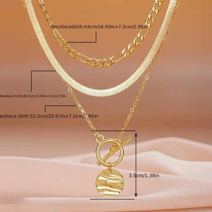 Savira Textured Coin Layered Necklace | Gold 6