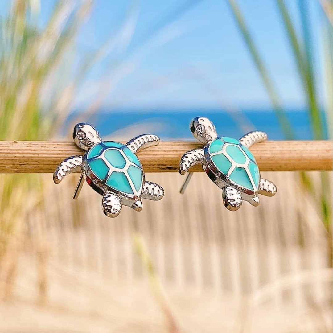 Sea Turtle Earrings in Opal and Silver 0