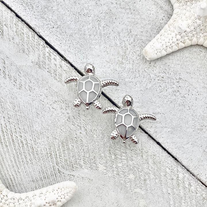 Sea Turtle Earrings in Opal and Silver 1
