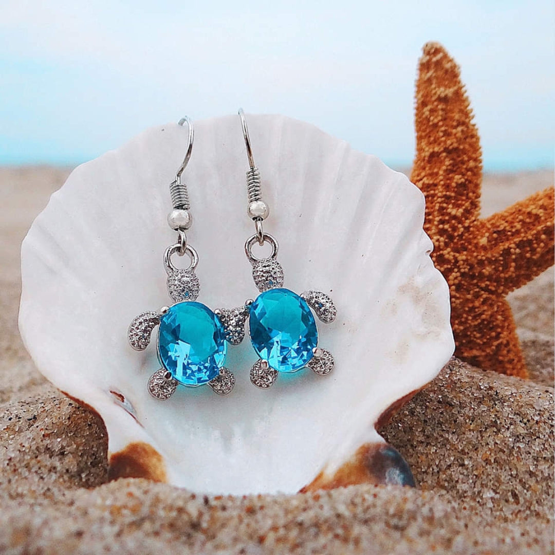 Sea Turtle Earrings in Zirconium and Silver 1