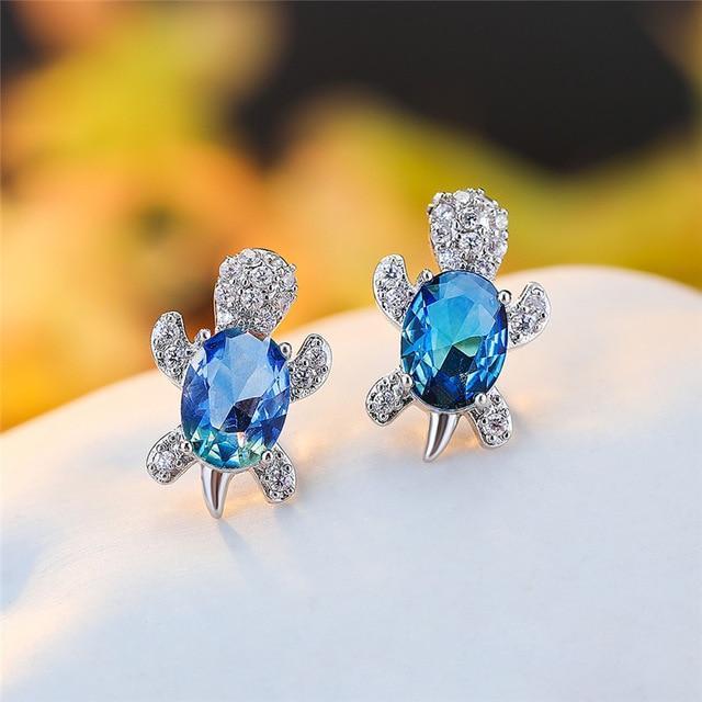Sea Turtle Earrings in Zirconium and Silver 2