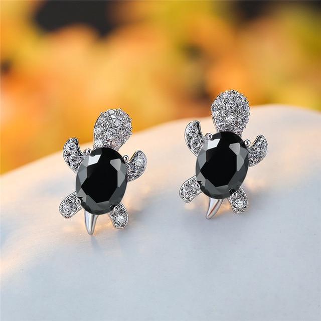 Sea Turtle Earrings in Zirconium and Silver 4