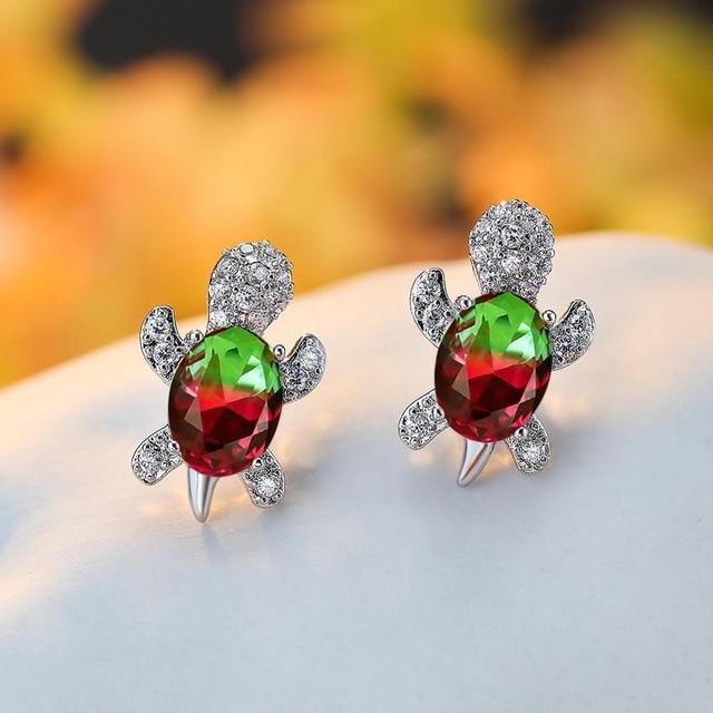 Sea Turtle Earrings in Zirconium and Silver 9