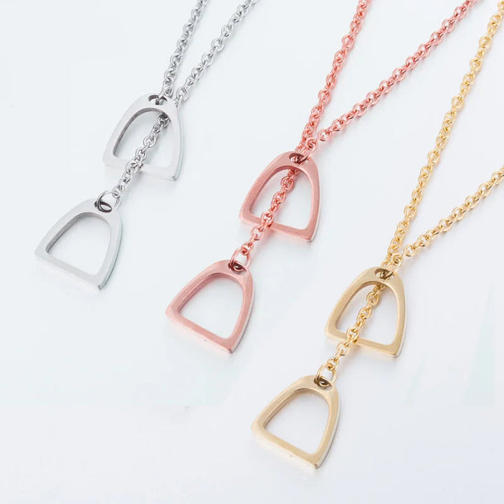 Simple Lucky Horseshoe Horse Necklaces Stainless Steel Double Horse Stirrup Necklaces & Pendants for Women Men Accessories Gift 0
