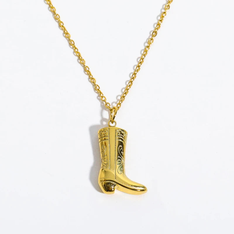Stainless Steel Golden Color Western Cowboy Boots Pendant Necklace for Women Link Chains Collar Necklaces Cowgirl Gifts 0