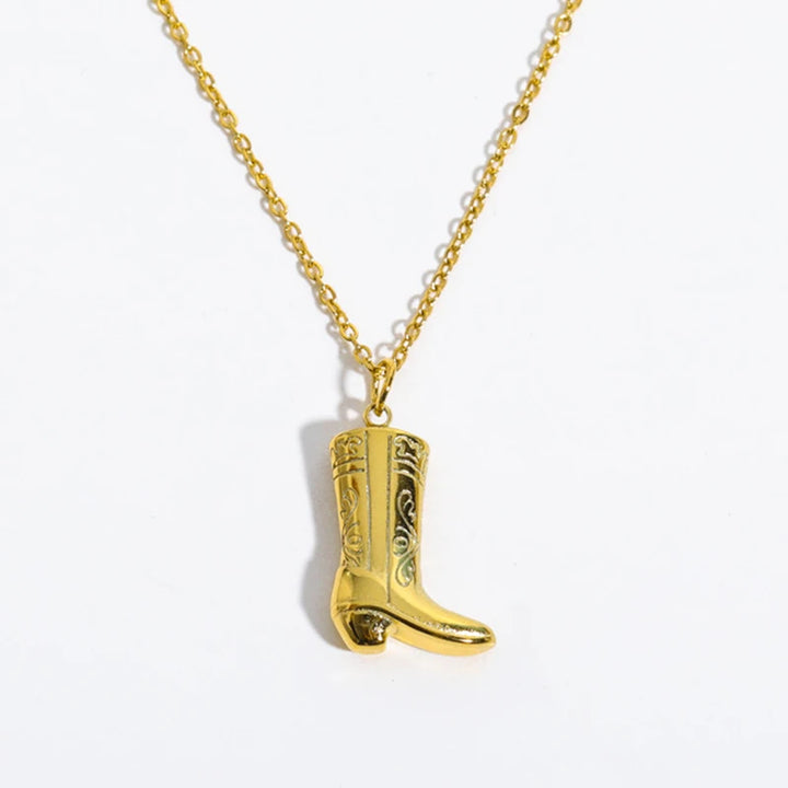 Stainless Steel Golden Color Western Cowboy Boots Pendant Necklace for Women Link Chains Collar Necklaces Cowgirl Gifts 0
