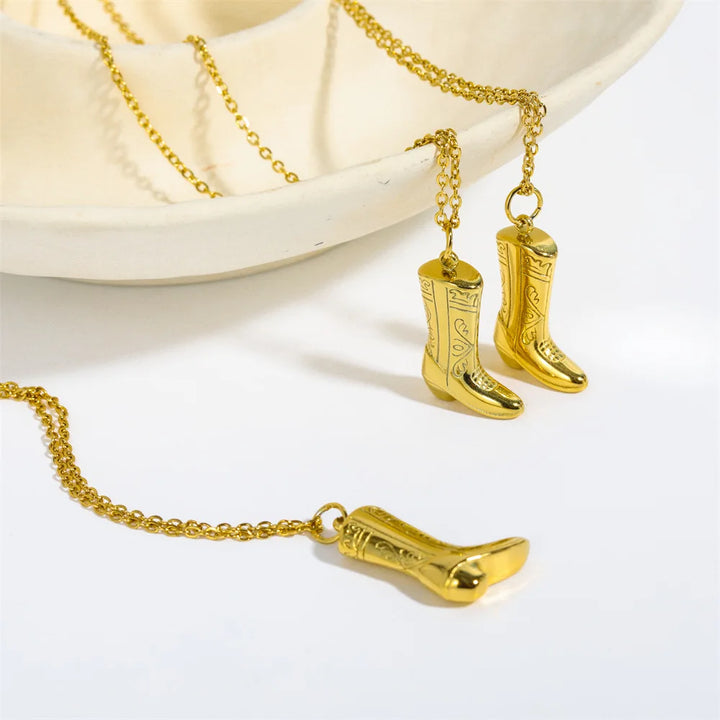 Stainless Steel Golden Color Western Cowboy Boots Pendant Necklace for Women Link Chains Collar Necklaces Cowgirl Gifts 4