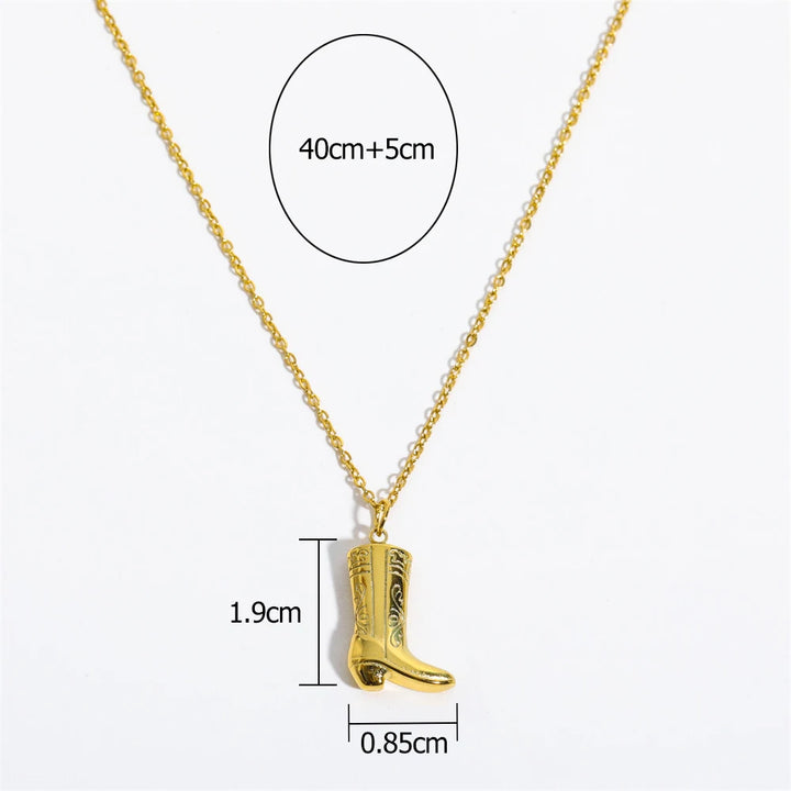 Stainless Steel Golden Color Western Cowboy Boots Pendant Necklace for Women Link Chains Collar Necklaces Cowgirl Gifts 5