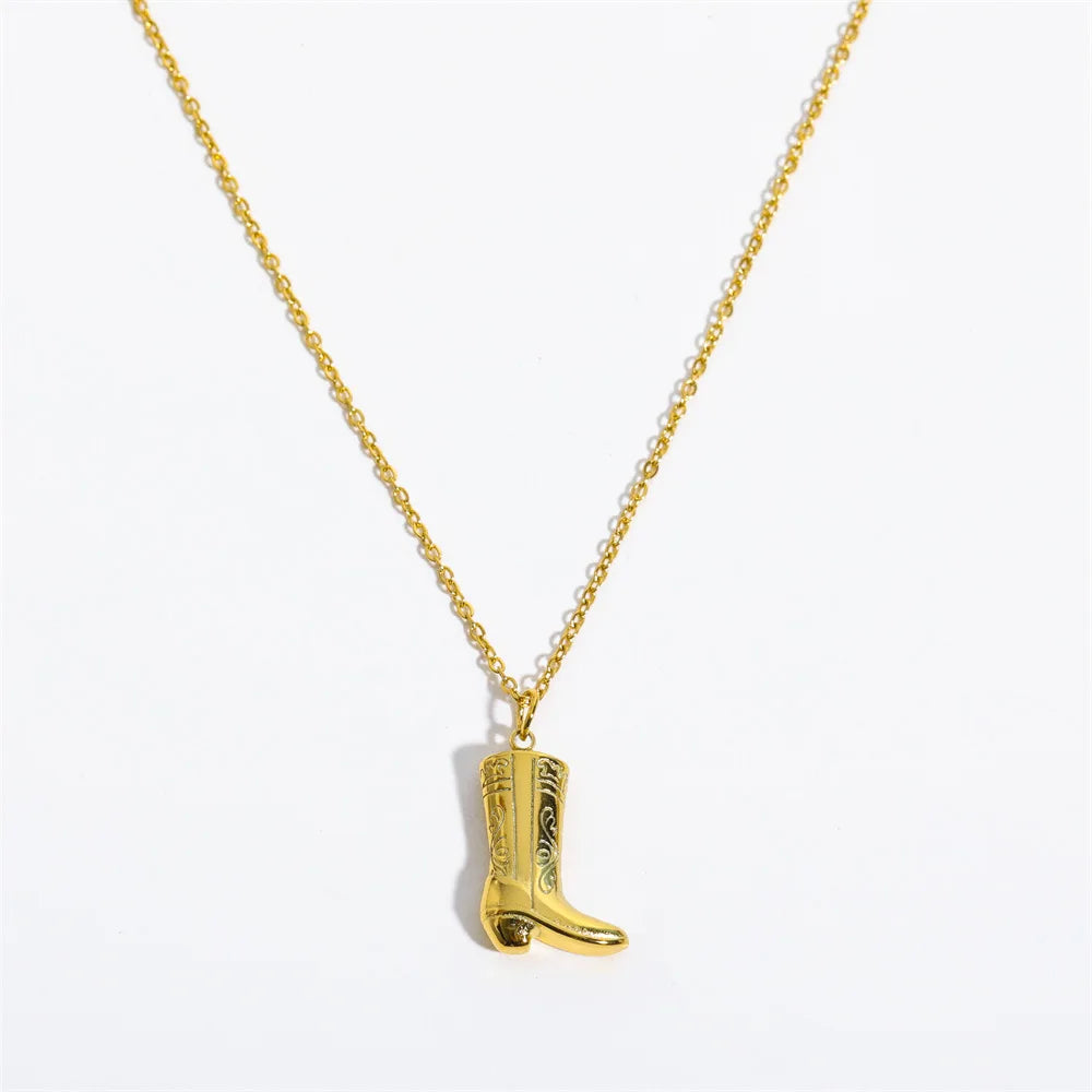 Stainless Steel Golden Color Western Cowboy Boots Pendant Necklace for Women Link Chains Collar Necklaces Cowgirl Gifts 6