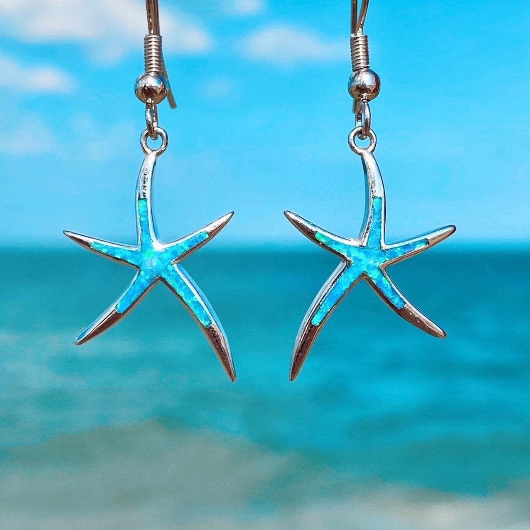 Starfish Earrings in Opal and Silver 0